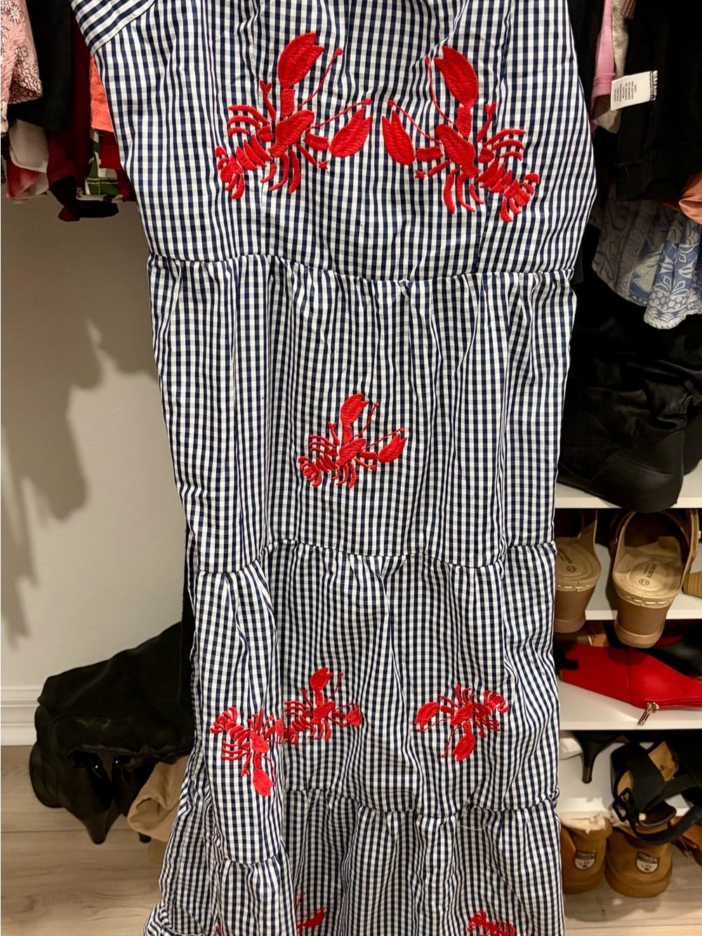 Navy Gingham dress with lobsters maxi